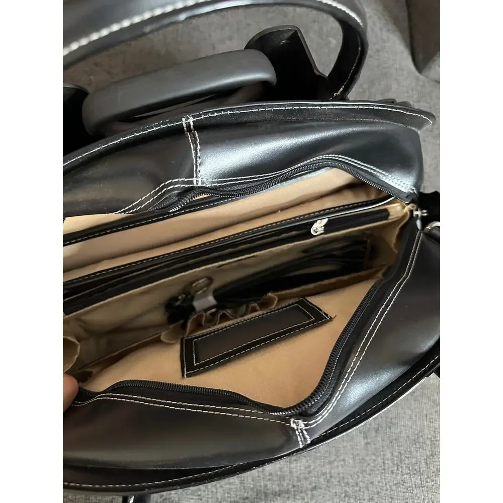 McKlein Glen Ellyn Leather Detachable-Wheled Laptop Case Removable Sleeve NWT
